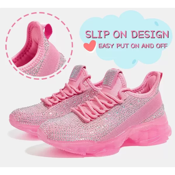 imageLUCKY STEP Girls Rhinestone Slip On Sneakers Kids Sparkly Lightweight Tennis School Knit Jelly Sole Glitter Walking Shoes ToddlerPink Rhinestone