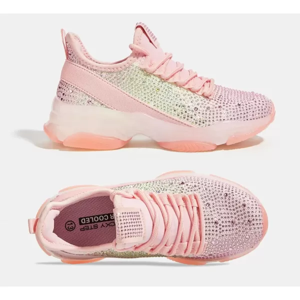 imageLUCKY STEP Girls Rhinestone Slip On Sneakers Kids Sparkly Lightweight Tennis School Knit Jelly Sole Glitter Walking Shoes ToddlerRainbowPink Rhinestone