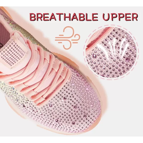 imageLUCKY STEP Girls Rhinestone Slip On Sneakers Kids Sparkly Lightweight Tennis School Knit Jelly Sole Glitter Walking Shoes ToddlerRainbowPink Rhinestone