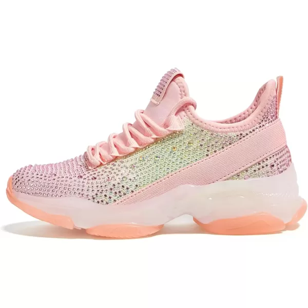 imageLUCKY STEP Girls Rhinestone Slip On Sneakers Kids Sparkly Lightweight Tennis School Knit Jelly Sole Glitter Walking Shoes ToddlerRainbowPink Rhinestone