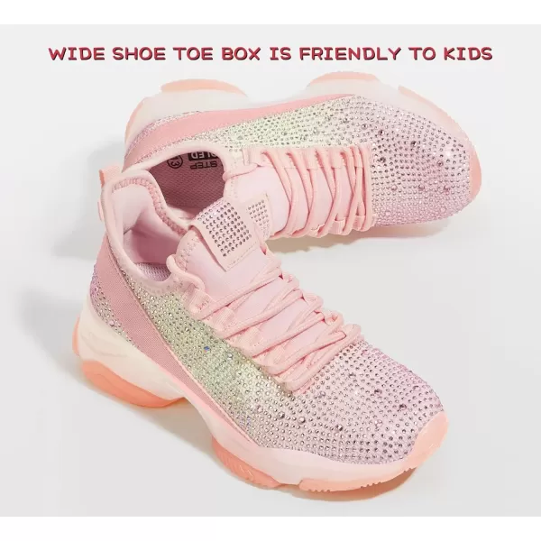 imageLUCKY STEP Girls Rhinestone Slip On Sneakers Kids Sparkly Lightweight Tennis School Knit Jelly Sole Glitter Walking Shoes ToddlerRainbowPink Rhinestone
