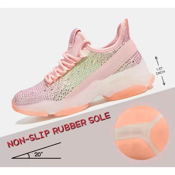 imageLUCKY STEP Girls Rhinestone Slip On Sneakers Kids Sparkly Lightweight Tennis School Knit Jelly Sole Glitter Walking Shoes ToddlerRainbowPink Rhinestone