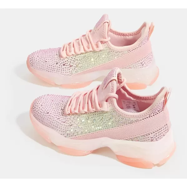 imageLUCKY STEP Girls Rhinestone Slip On Sneakers Kids Sparkly Lightweight Tennis School Knit Jelly Sole Glitter Walking Shoes ToddlerRainbowPink Rhinestone