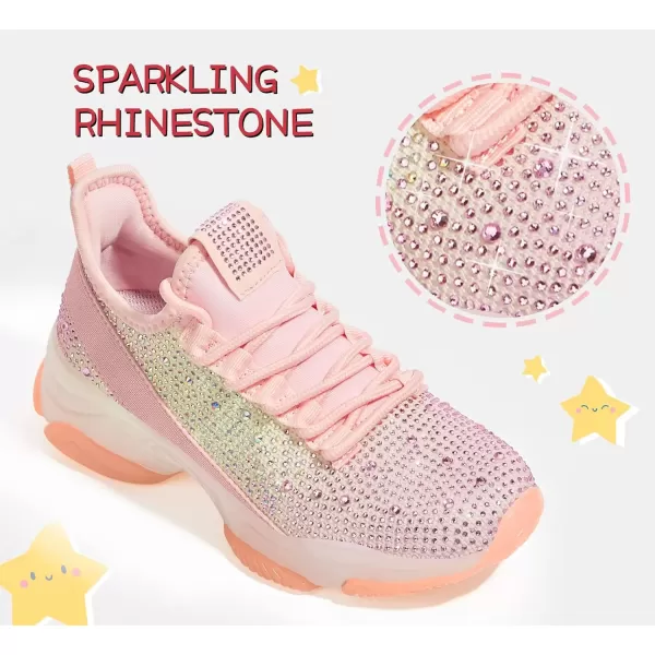 imageLUCKY STEP Girls Rhinestone Slip On Sneakers Kids Sparkly Lightweight Tennis School Knit Jelly Sole Glitter Walking Shoes ToddlerRainbowPink Rhinestone