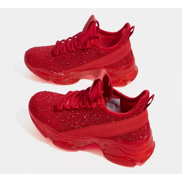 imageLUCKY STEP Girls Rhinestone Slip On Sneakers Kids Sparkly Lightweight Tennis School Knit Jelly Sole Glitter Walking Shoes ToddlerRed Rhinestone