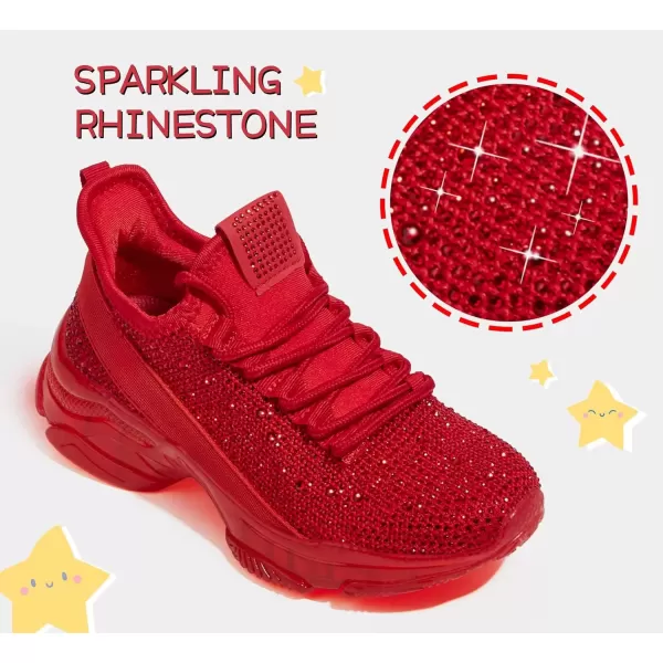 imageLUCKY STEP Girls Rhinestone Slip On Sneakers Kids Sparkly Lightweight Tennis School Knit Jelly Sole Glitter Walking Shoes ToddlerRed Rhinestone