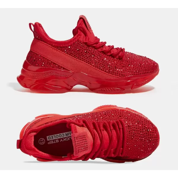 imageLUCKY STEP Girls Rhinestone Slip On Sneakers Kids Sparkly Lightweight Tennis School Knit Jelly Sole Glitter Walking Shoes ToddlerRed Rhinestone