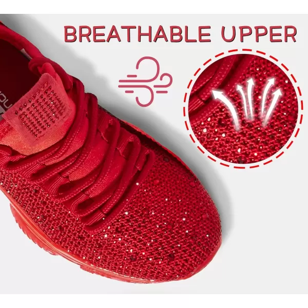 imageLUCKY STEP Girls Rhinestone Slip On Sneakers Kids Sparkly Lightweight Tennis School Knit Jelly Sole Glitter Walking Shoes ToddlerRed Rhinestone