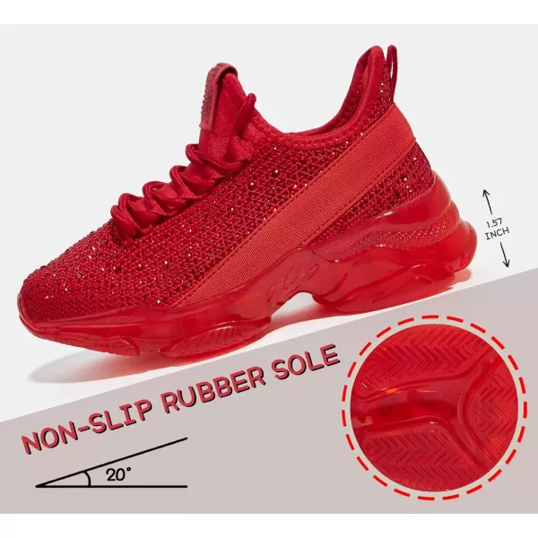 imageLUCKY STEP Girls Rhinestone Slip On Sneakers Kids Sparkly Lightweight Tennis School Knit Jelly Sole Glitter Walking Shoes ToddlerRed Rhinestone