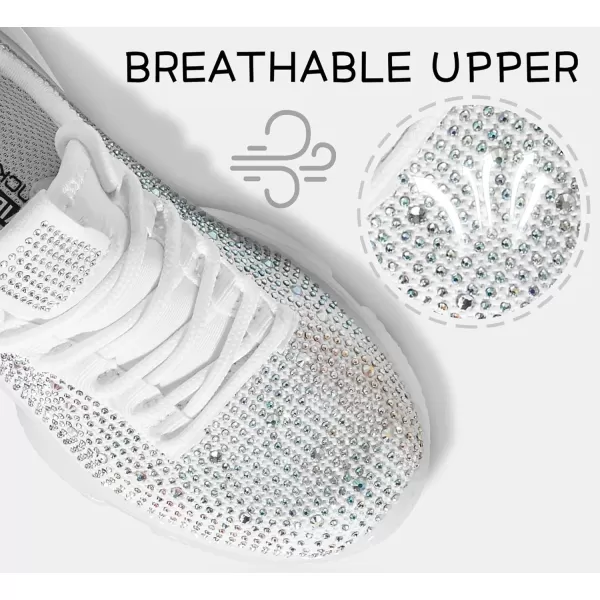 imageLUCKY STEP Girls Rhinestone Slip On Sneakers Kids Sparkly Lightweight Tennis School Knit Jelly Sole Glitter Walking Shoes ToddlerWhite Rhinestone