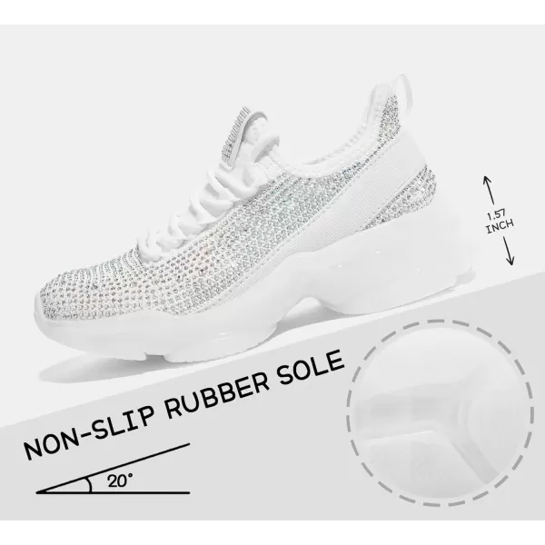 imageLUCKY STEP Girls Rhinestone Slip On Sneakers Kids Sparkly Lightweight Tennis School Knit Jelly Sole Glitter Walking Shoes ToddlerWhite Rhinestone