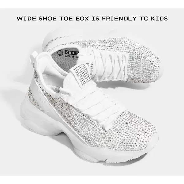 imageLUCKY STEP Girls Rhinestone Slip On Sneakers Kids Sparkly Lightweight Tennis School Knit Jelly Sole Glitter Walking Shoes ToddlerWhite Rhinestone