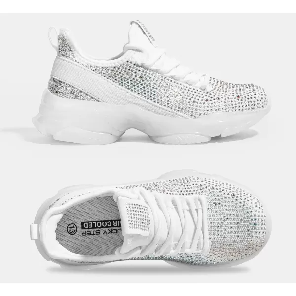 imageLUCKY STEP Girls Rhinestone Slip On Sneakers Kids Sparkly Lightweight Tennis School Knit Jelly Sole Glitter Walking Shoes ToddlerWhite Rhinestone