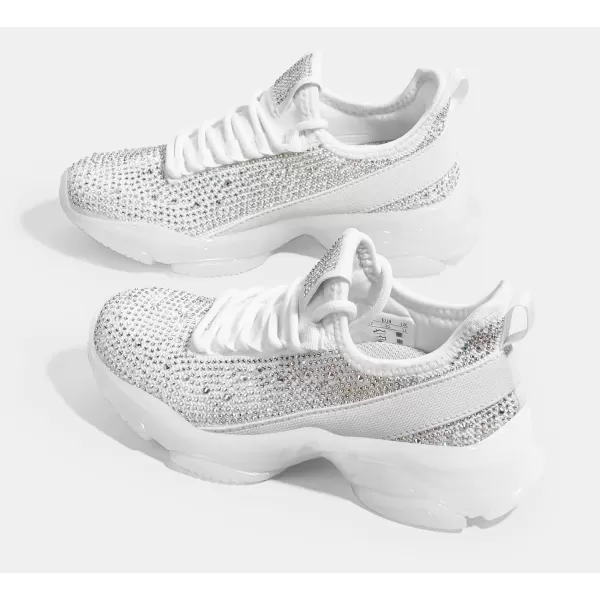 imageLUCKY STEP Girls Rhinestone Slip On Sneakers Kids Sparkly Lightweight Tennis School Knit Jelly Sole Glitter Walking Shoes ToddlerWhite Rhinestone