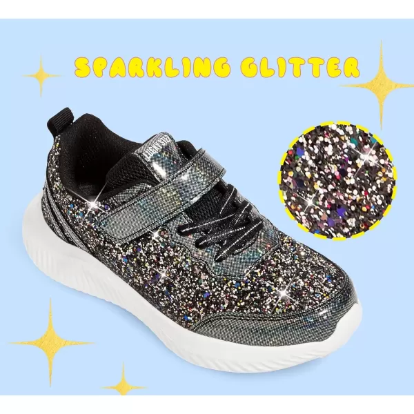 imageLUCKY STEP Kids Glitter Fashion Sneakers Sparkly Princess Tennis Bling Shiny Sequins Athletic Walking School Shoes for ChildrenBoysGirlsBlackRainbow