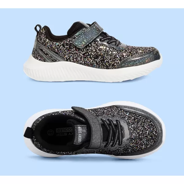 imageLUCKY STEP Kids Glitter Fashion Sneakers Sparkly Princess Tennis Bling Shiny Sequins Athletic Walking School Shoes for ChildrenBoysGirlsBlackRainbow