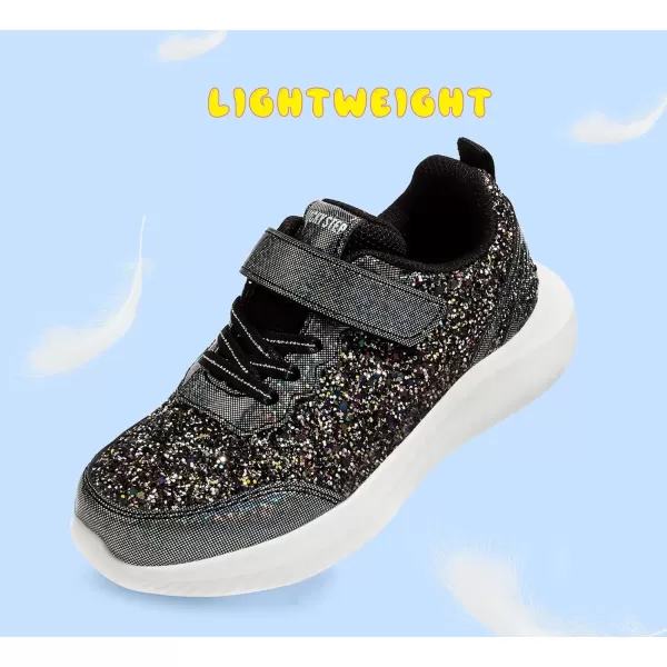 imageLUCKY STEP Kids Glitter Fashion Sneakers Sparkly Princess Tennis Bling Shiny Sequins Athletic Walking School Shoes for ChildrenBoysGirlsBlackRainbow