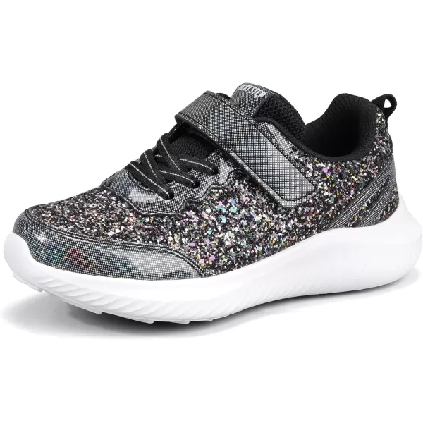 imageLUCKY STEP Kids Glitter Fashion Sneakers Sparkly Princess Tennis Bling Shiny Sequins Athletic Walking School Shoes for ChildrenBoysGirlsBlackRainbow