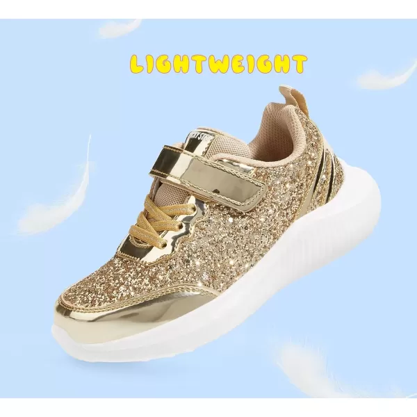 imageLUCKY STEP Kids Glitter Fashion Sneakers Sparkly Princess Tennis Bling Shiny Sequins Athletic Walking School Shoes for ChildrenBoysGirlsGold