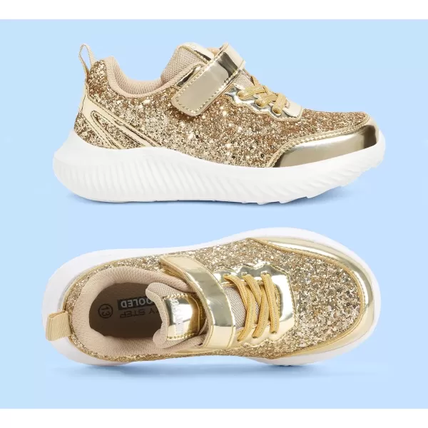 imageLUCKY STEP Kids Glitter Fashion Sneakers Sparkly Princess Tennis Bling Shiny Sequins Athletic Walking School Shoes for ChildrenBoysGirlsGold