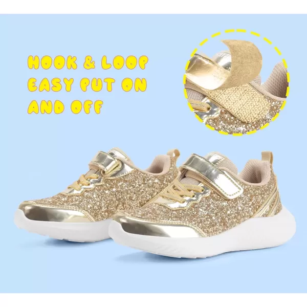 imageLUCKY STEP Kids Glitter Fashion Sneakers Sparkly Princess Tennis Bling Shiny Sequins Athletic Walking School Shoes for ChildrenBoysGirlsGold