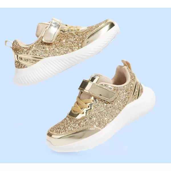 imageLUCKY STEP Kids Glitter Fashion Sneakers Sparkly Princess Tennis Bling Shiny Sequins Athletic Walking School Shoes for ChildrenBoysGirlsGold