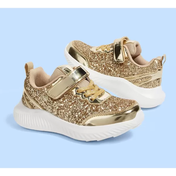 imageLUCKY STEP Kids Glitter Fashion Sneakers Sparkly Princess Tennis Bling Shiny Sequins Athletic Walking School Shoes for ChildrenBoysGirlsGold