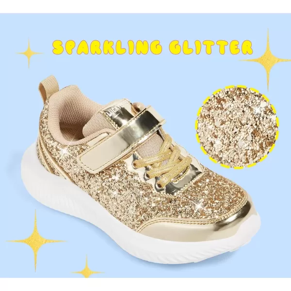 imageLUCKY STEP Kids Glitter Fashion Sneakers Sparkly Princess Tennis Bling Shiny Sequins Athletic Walking School Shoes for ChildrenBoysGirlsGold