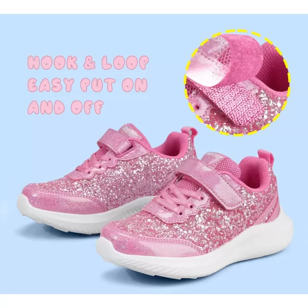 imageLUCKY STEP Kids Glitter Fashion Sneakers Sparkly Princess Tennis Bling Shiny Sequins Athletic Walking School Shoes for ChildrenBoysGirlsHot Pink