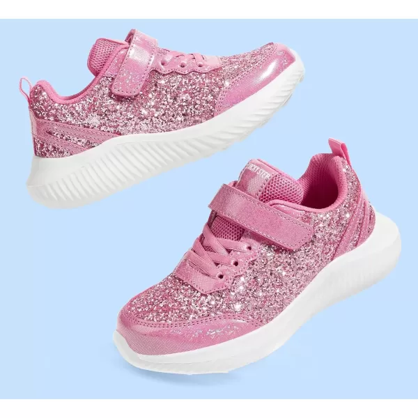 imageLUCKY STEP Kids Glitter Fashion Sneakers Sparkly Princess Tennis Bling Shiny Sequins Athletic Walking School Shoes for ChildrenBoysGirlsHot Pink