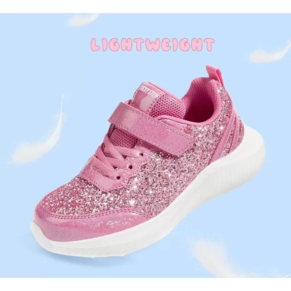 imageLUCKY STEP Kids Glitter Fashion Sneakers Sparkly Princess Tennis Bling Shiny Sequins Athletic Walking School Shoes for ChildrenBoysGirlsHot Pink