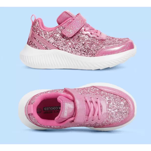 imageLUCKY STEP Kids Glitter Fashion Sneakers Sparkly Princess Tennis Bling Shiny Sequins Athletic Walking School Shoes for ChildrenBoysGirlsHot Pink