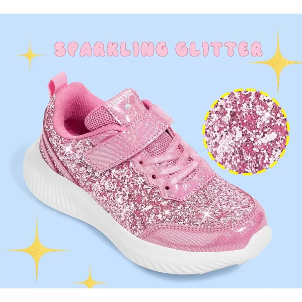 imageLUCKY STEP Kids Glitter Fashion Sneakers Sparkly Princess Tennis Bling Shiny Sequins Athletic Walking School Shoes for ChildrenBoysGirlsHot Pink