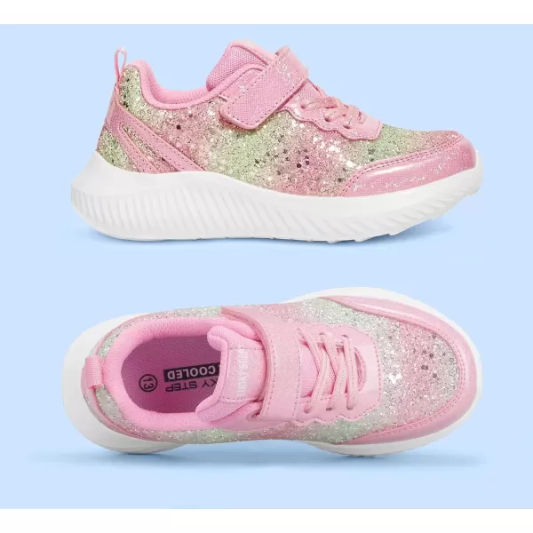 imageLUCKY STEP Kids Glitter Fashion Sneakers Sparkly Princess Tennis Bling Shiny Sequins Athletic Walking School Shoes for ChildrenBoysGirlsPink