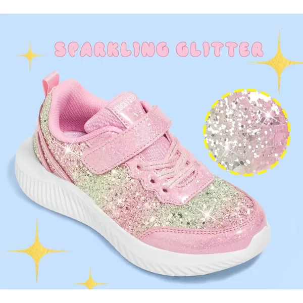 imageLUCKY STEP Kids Glitter Fashion Sneakers Sparkly Princess Tennis Bling Shiny Sequins Athletic Walking School Shoes for ChildrenBoysGirlsPink