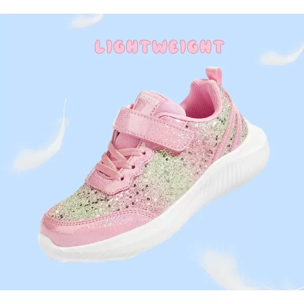 imageLUCKY STEP Kids Glitter Fashion Sneakers Sparkly Princess Tennis Bling Shiny Sequins Athletic Walking School Shoes for ChildrenBoysGirlsPink