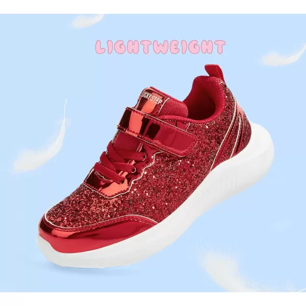 imageLUCKY STEP Kids Glitter Fashion Sneakers Sparkly Princess Tennis Bling Shiny Sequins Athletic Walking School Shoes for ChildrenBoysGirlsRed