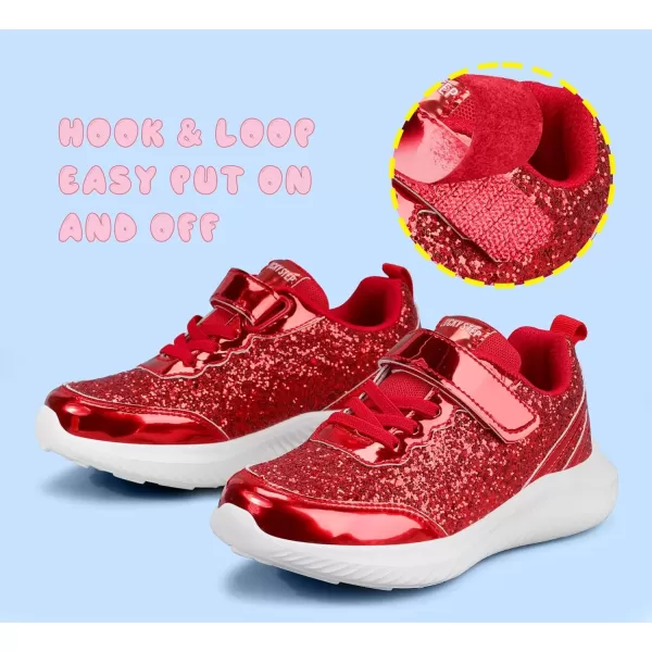 imageLUCKY STEP Kids Glitter Fashion Sneakers Sparkly Princess Tennis Bling Shiny Sequins Athletic Walking School Shoes for ChildrenBoysGirlsRed