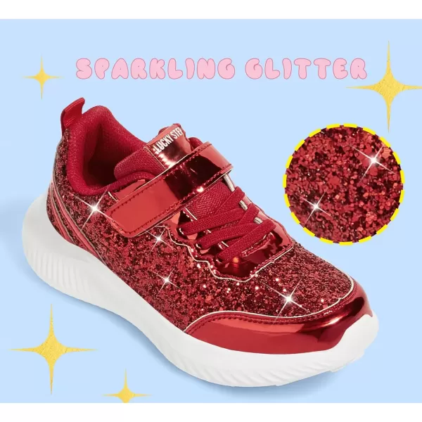 imageLUCKY STEP Kids Glitter Fashion Sneakers Sparkly Princess Tennis Bling Shiny Sequins Athletic Walking School Shoes for ChildrenBoysGirlsRed