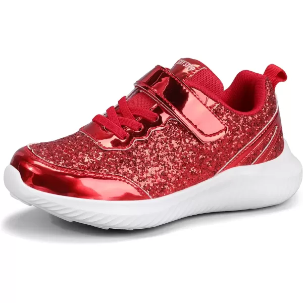 imageLUCKY STEP Kids Glitter Fashion Sneakers Sparkly Princess Tennis Bling Shiny Sequins Athletic Walking School Shoes for ChildrenBoysGirlsRed