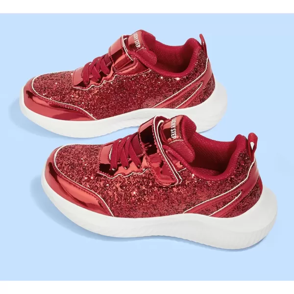 imageLUCKY STEP Kids Glitter Fashion Sneakers Sparkly Princess Tennis Bling Shiny Sequins Athletic Walking School Shoes for ChildrenBoysGirlsRed
