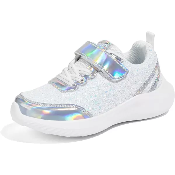 imageLUCKY STEP Kids Glitter Fashion Sneakers Sparkly Princess Tennis Bling Shiny Sequins Athletic Walking School Shoes for ChildrenBoysGirlsSilver