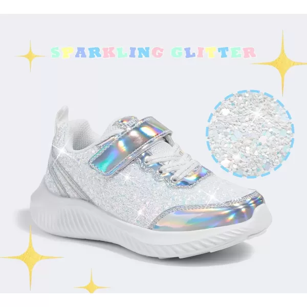 imageLUCKY STEP Kids Glitter Fashion Sneakers Sparkly Princess Tennis Bling Shiny Sequins Athletic Walking School Shoes for ChildrenBoysGirlsSilver