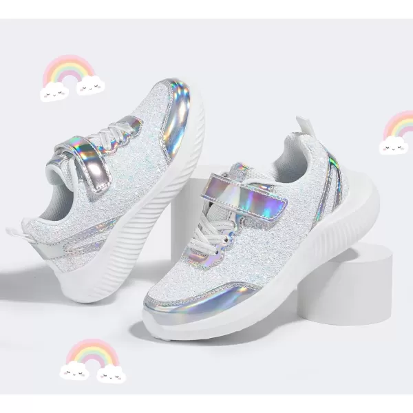 imageLUCKY STEP Kids Glitter Fashion Sneakers Sparkly Princess Tennis Bling Shiny Sequins Athletic Walking School Shoes for ChildrenBoysGirlsSilver