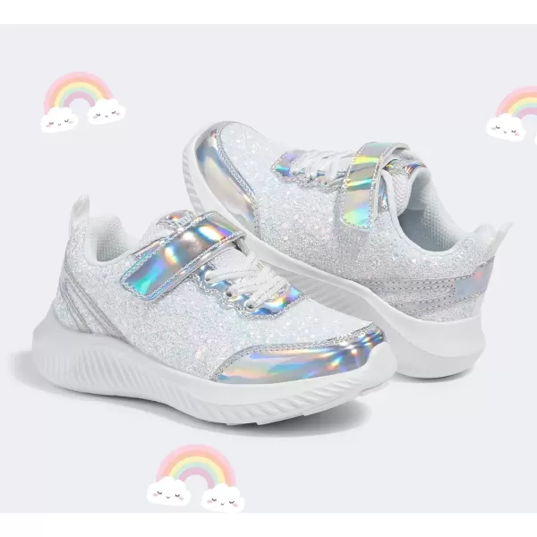 imageLUCKY STEP Kids Glitter Fashion Sneakers Sparkly Princess Tennis Bling Shiny Sequins Athletic Walking School Shoes for ChildrenBoysGirlsSilver