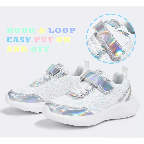 imageLUCKY STEP Kids Glitter Fashion Sneakers Sparkly Princess Tennis Bling Shiny Sequins Athletic Walking School Shoes for ChildrenBoysGirlsSilver