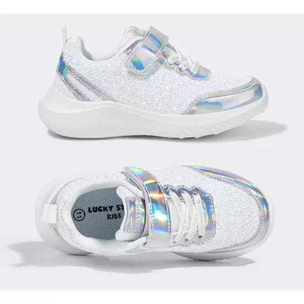 imageLUCKY STEP Kids Glitter Fashion Sneakers Sparkly Princess Tennis Bling Shiny Sequins Athletic Walking School Shoes for ChildrenBoysGirlsSilver
