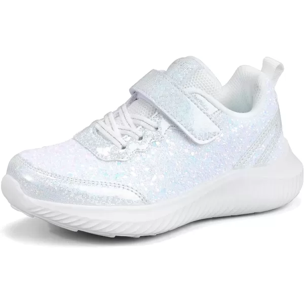 imageLUCKY STEP Kids Glitter Fashion Sneakers Sparkly Princess Tennis Bling Shiny Sequins Athletic Walking School Shoes for ChildrenBoysGirlsWhite