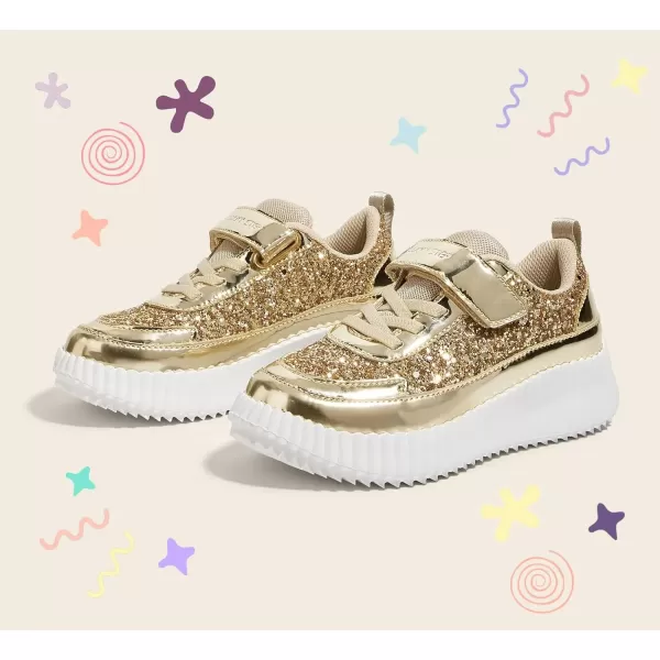 imageLUCKY STEP Kids Glitter Running Sneaker Sparkly Braided Shiny Bling Princess Shoes School Athletic Walking Shoes for ChildrenBoysGirlsGold Glitter