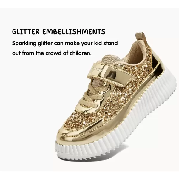 imageLUCKY STEP Kids Glitter Running Sneaker Sparkly Braided Shiny Bling Princess Shoes School Athletic Walking Shoes for ChildrenBoysGirlsGold Glitter